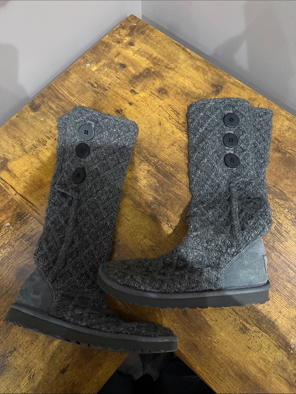 UGG Women's Tall Knit Button Boot - Charcoal Gray